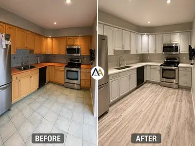 Davis Ville - Painting Old Cabinets Light Gray with Quartz Countertop